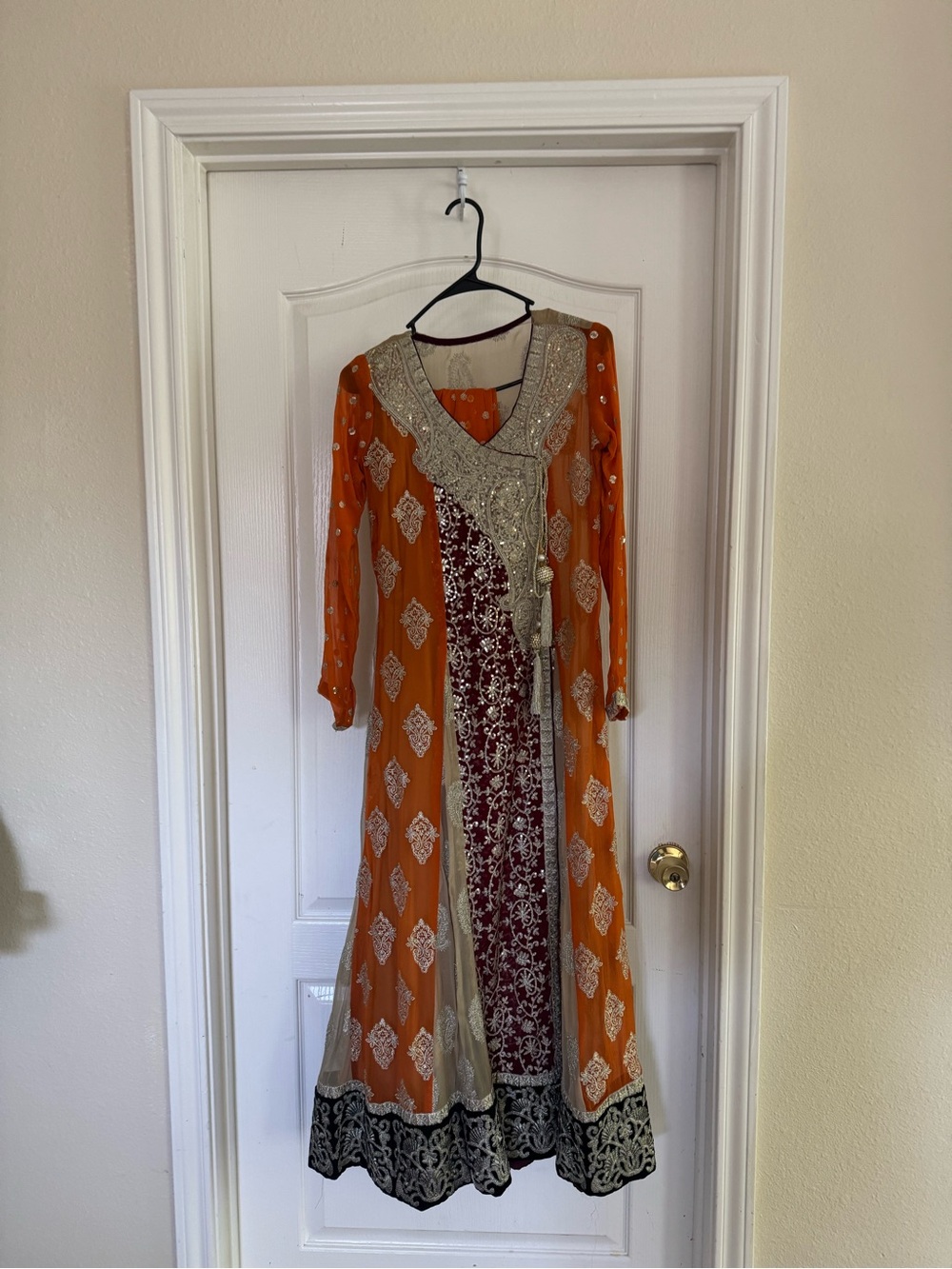 Embroidered Orange & Maroon Dress with matching dupatta